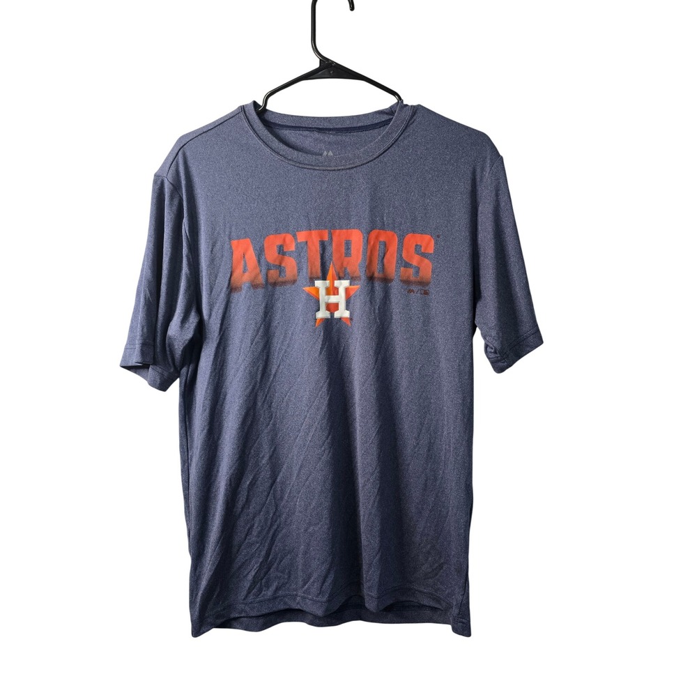 Majestic Houston Astros MLB SS T-Shirt Mens Small Blue Heather Graphic Tee EUC